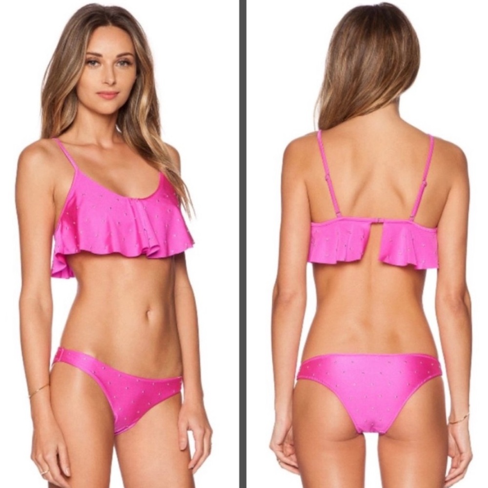 Amuse Society Presley Pink Ruffle Micro Studded Bikini Size Small
